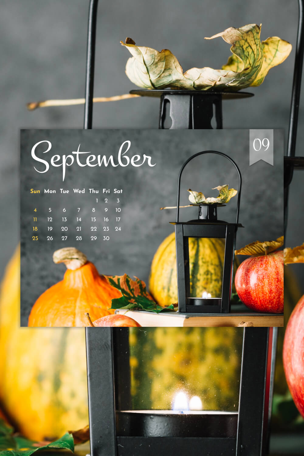 Free Printable Pumpkin September Editable Calendar Pinterest Image.