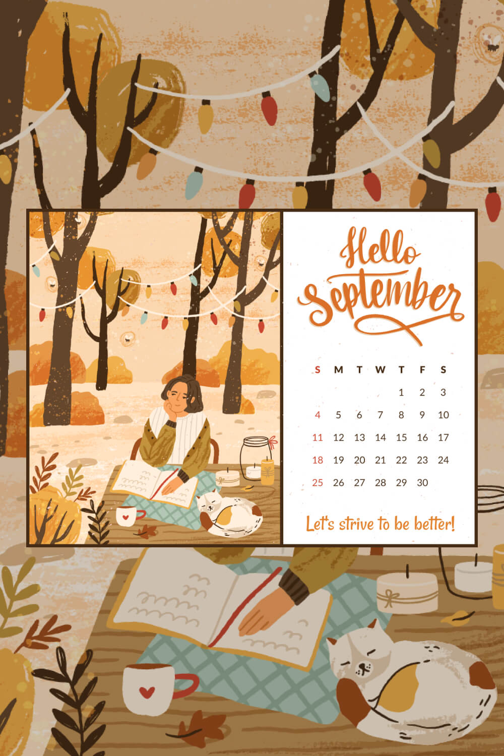Free Printable Fall Vibe September Editable Calendar Pinterest Image.