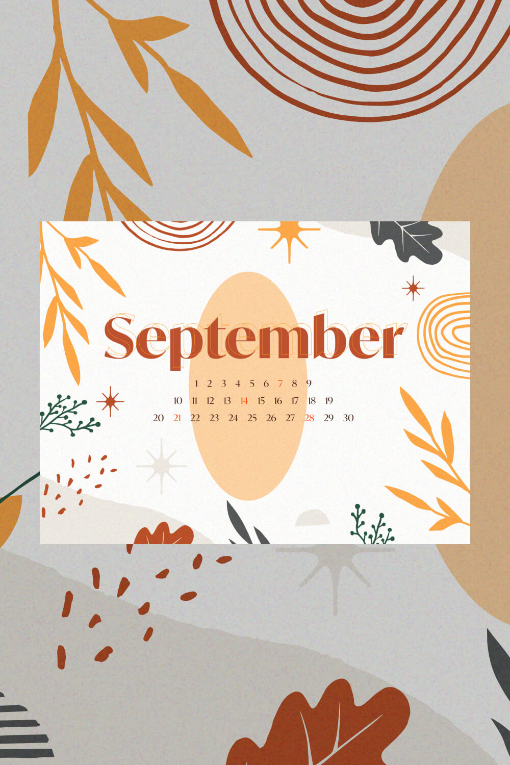 Free Printable Vector Leaves September Editable Calendar Pinterest Image.