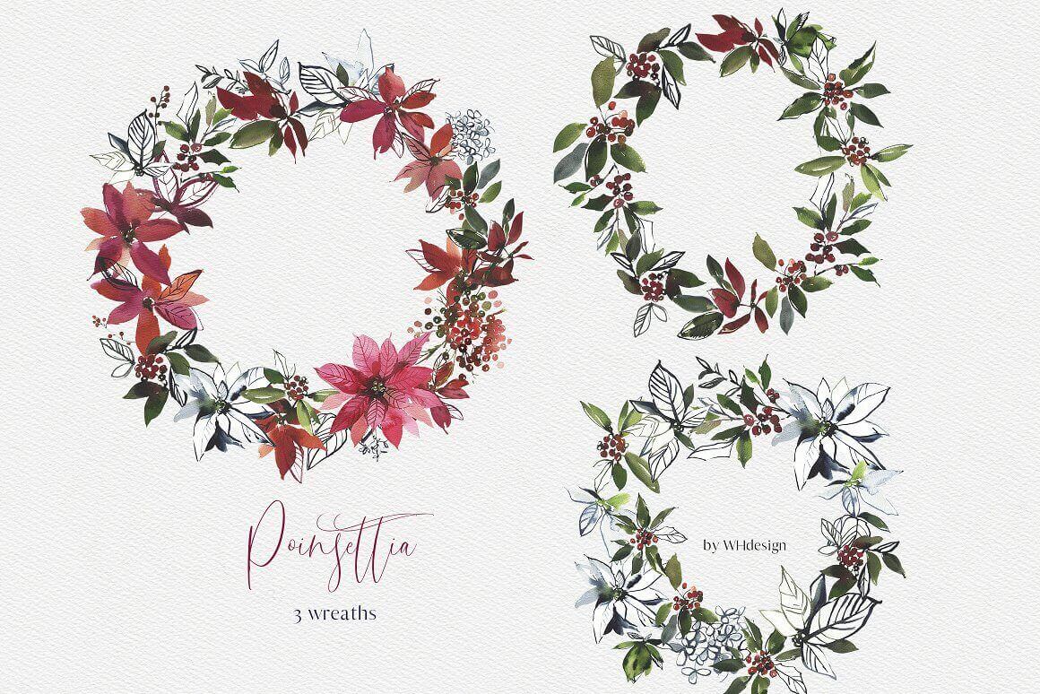 3 wonderful wreaths of Poinsettia.