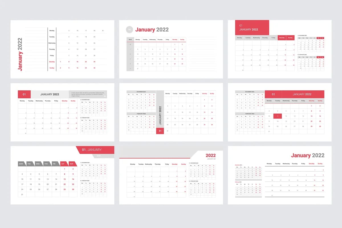 powerpoint calendar 2022 templates set.