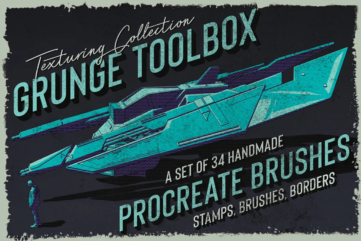 procreate brushes bundle, grunge toolbox procreate brushes.