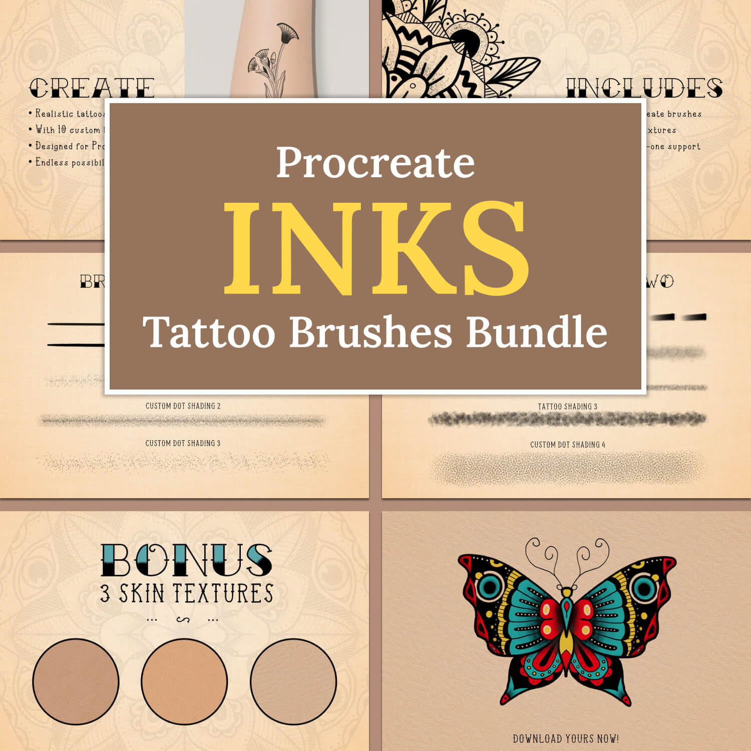 Procreate inks tattoo brushes bundle.