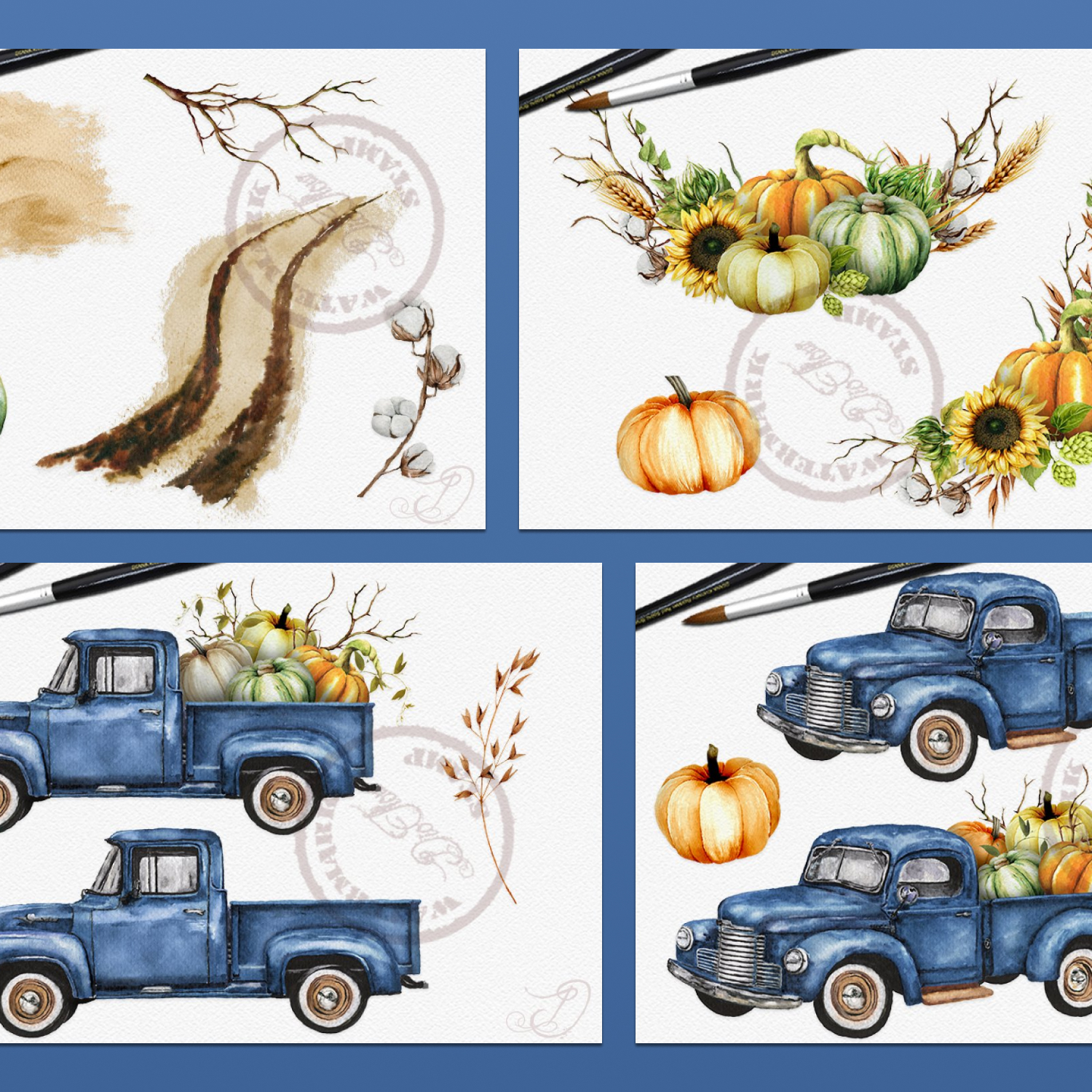 Prints of pumpkin truck watercolor.
