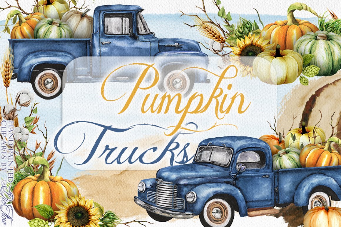 Header image with a pickup truck with a pumpkin.