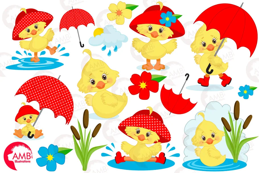 rainy day ducks elements.