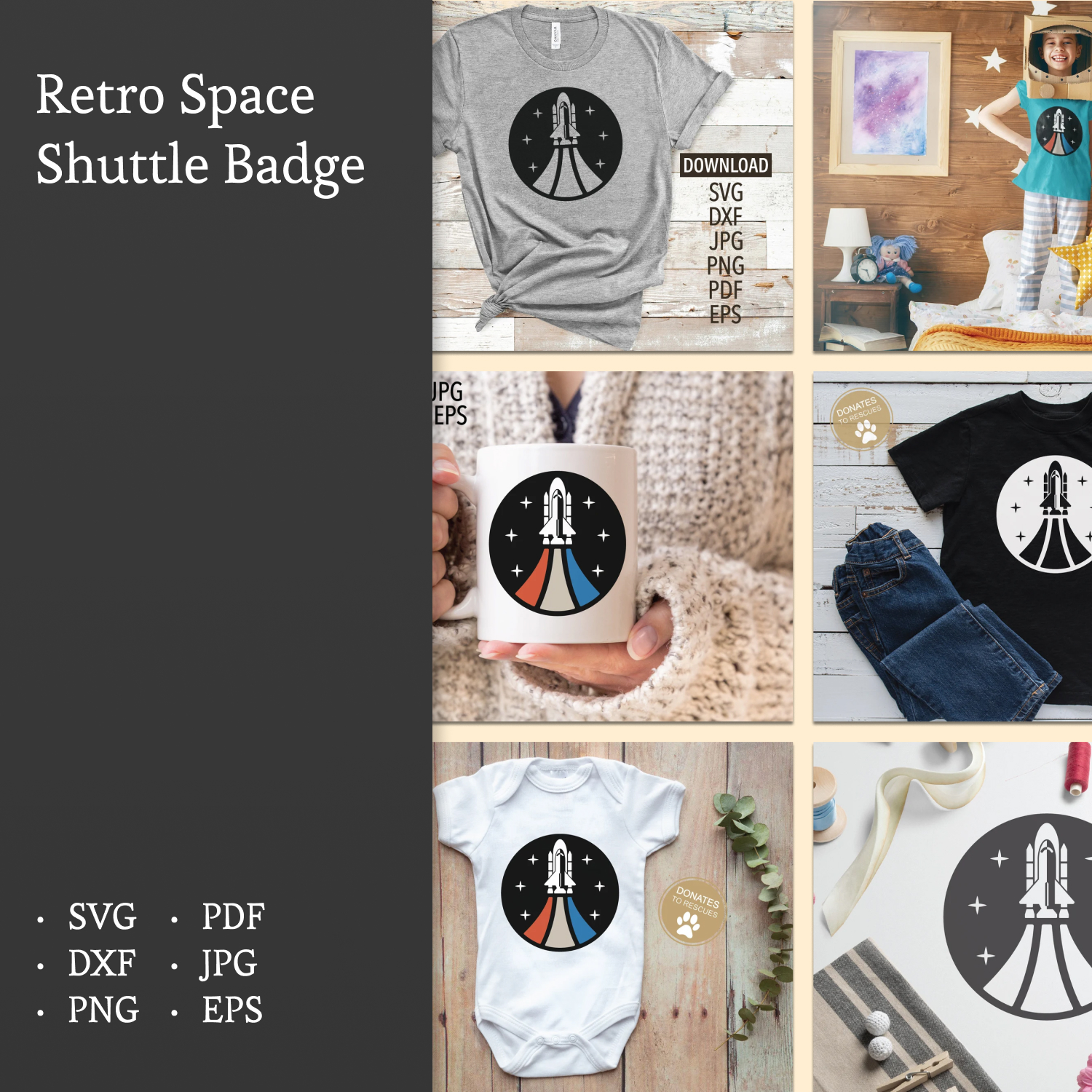 Retro space shuttle badge preview.