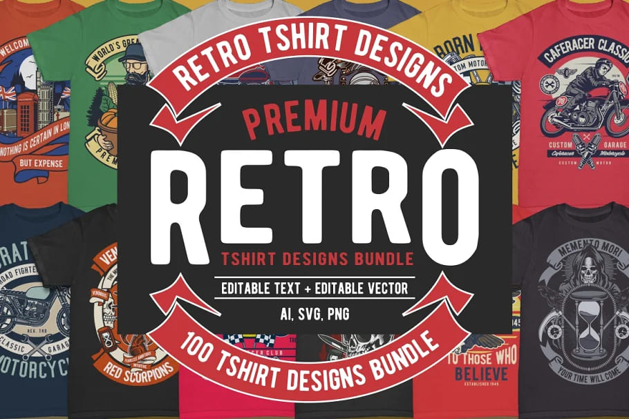 retro tshirt designs bundle for print.