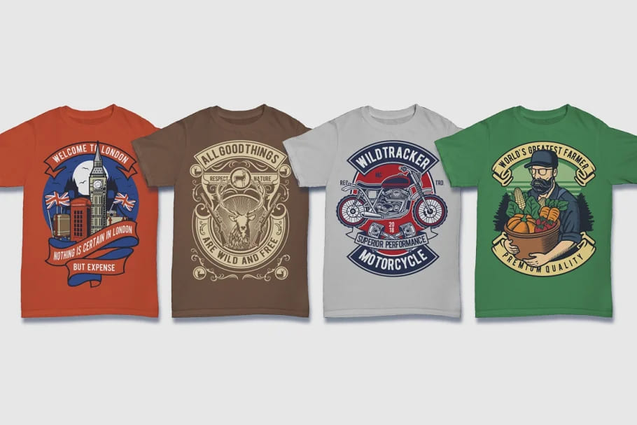 retro tshirt designs bundle, striking designs.