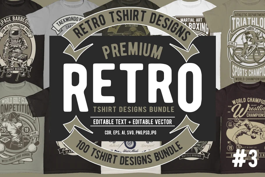 retro tshirt designs bundle 3 for print.