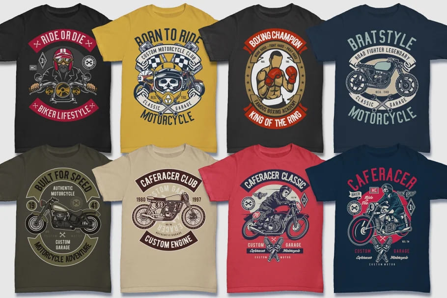 retro tshirt designs bundle, old-fashioned designs.