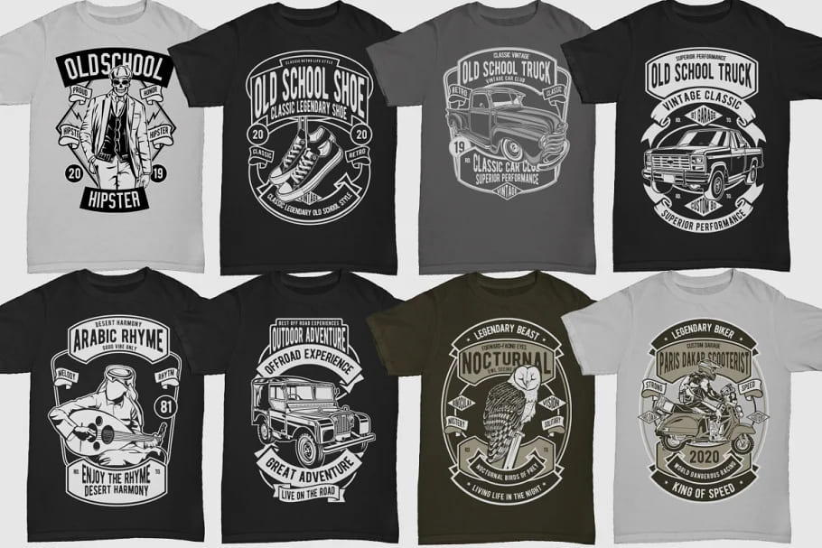 retro tshirt designs bundle 4, outstanding designs.