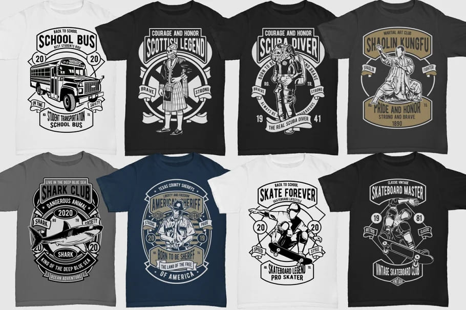 retro tshirt designs bundle 4, champion designs.
