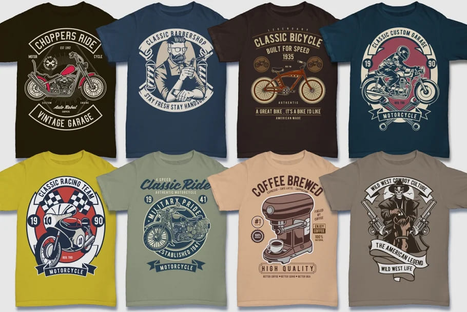 retro tshirt designs bundle, old-world designs.
