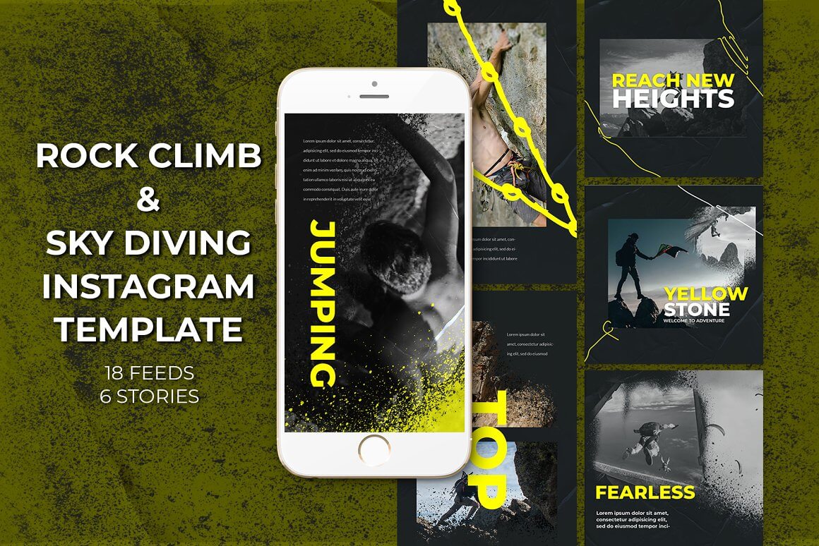 Rock Climb and sky diving instagram template.