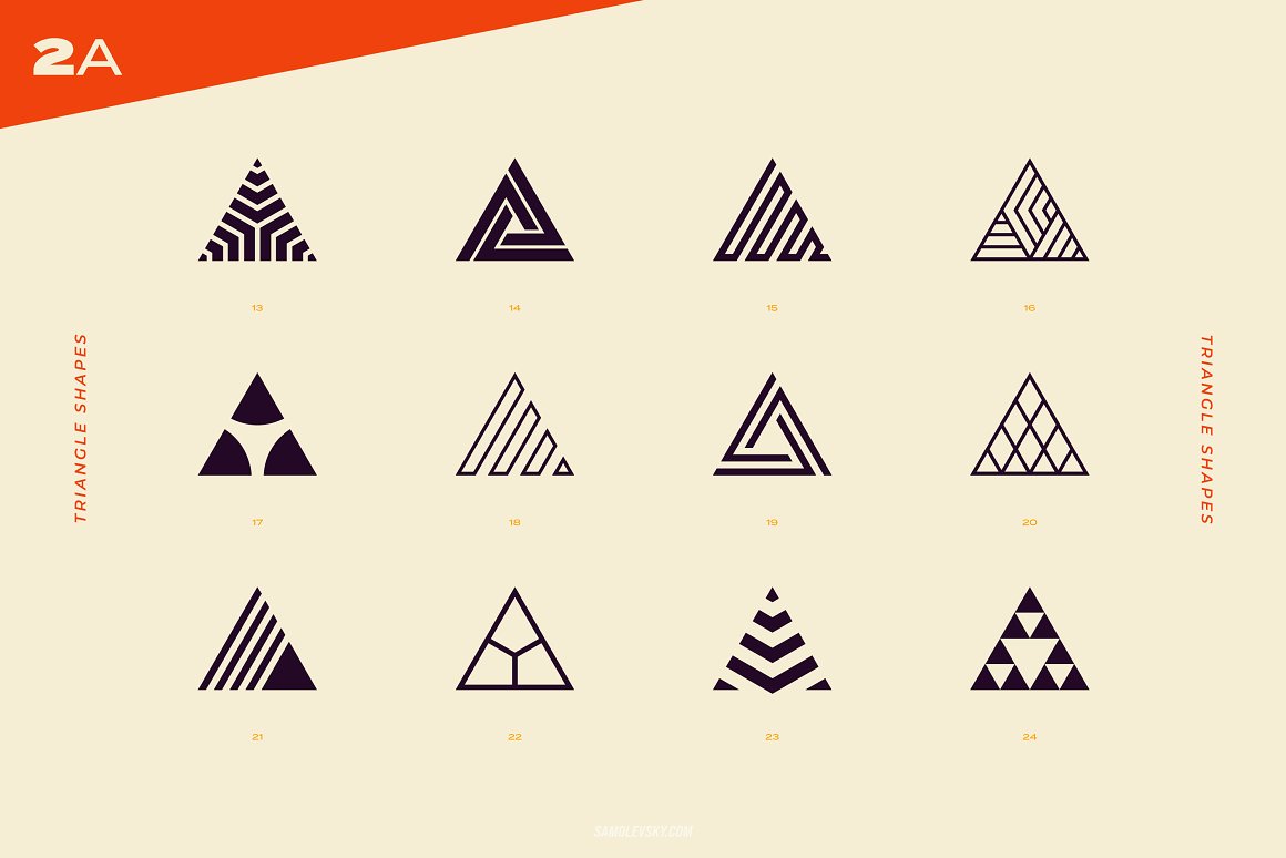 Logo triangles on a beige background.