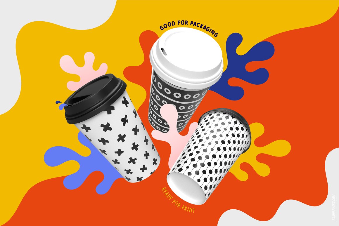 Print on thermal cups on a colored background.