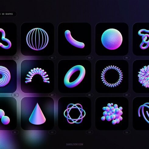 Holographic 3D Shapes Collection | Master Bundles