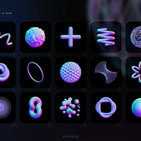 Holographic 3D Shapes Collection | Master Bundles