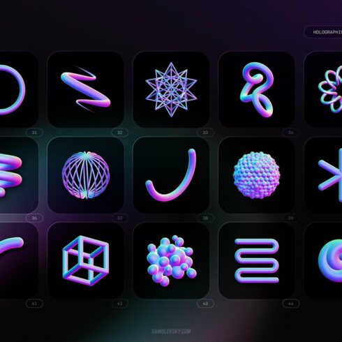 Holographic 3D Shapes Collection | Master Bundles