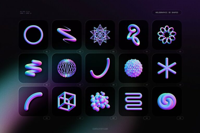 Holographic 3D Shapes Collection – MasterBundles