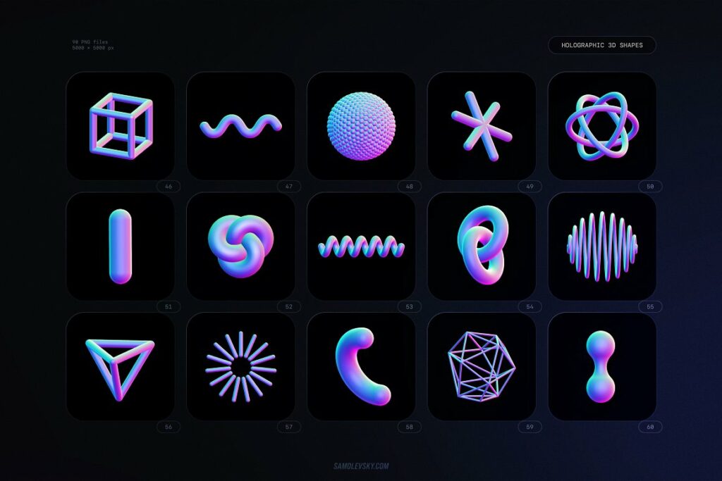 Holographic 3D Shapes Collection – MasterBundles