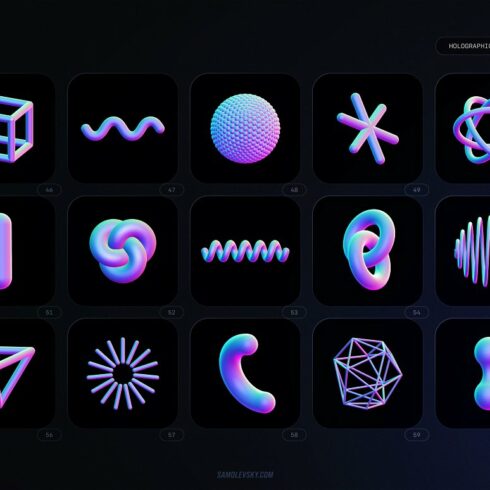 Holographic 3D Shapes Collection | Master Bundles