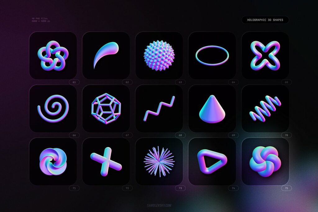 Holographic 3D Shapes Collection – MasterBundles