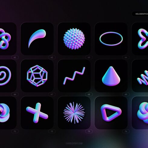 Holographic 3D Shapes Collection | Master Bundles