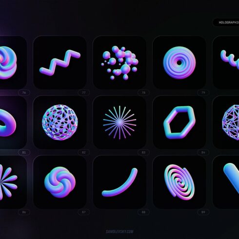 Holographic 3D Shapes Collection | MasterBundles