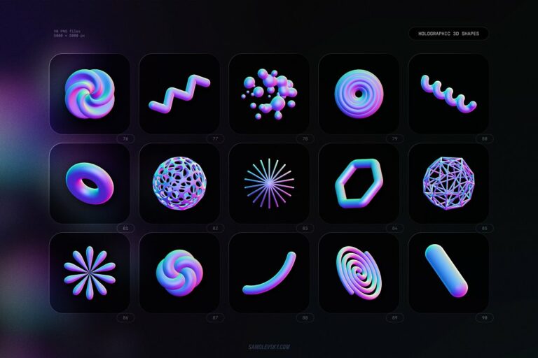 Holographic 3D Shapes Collection – MasterBundles