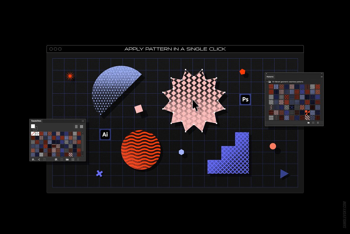 Various figures of geometric shape on a dark background.