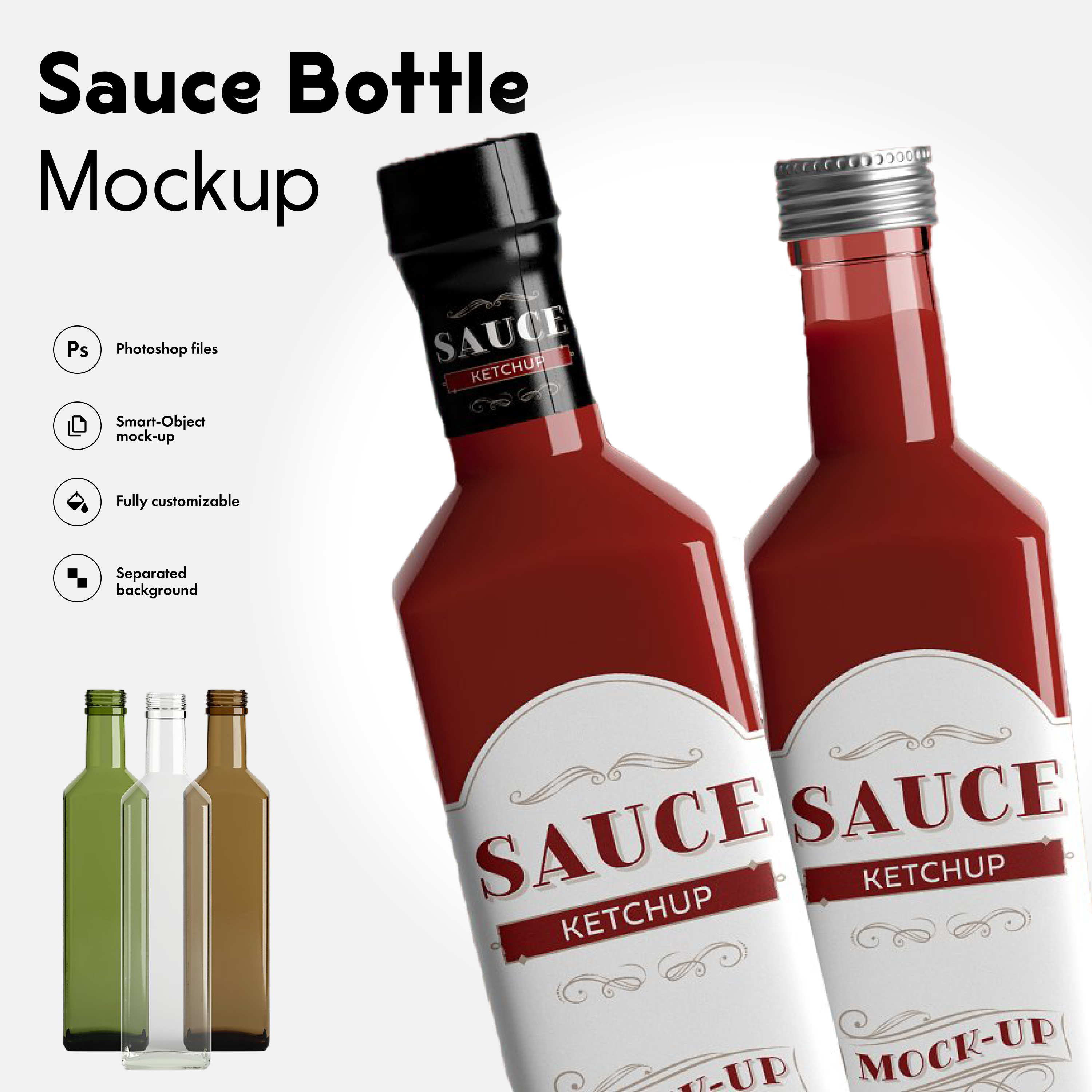 Prints of sauce bottle mockup.