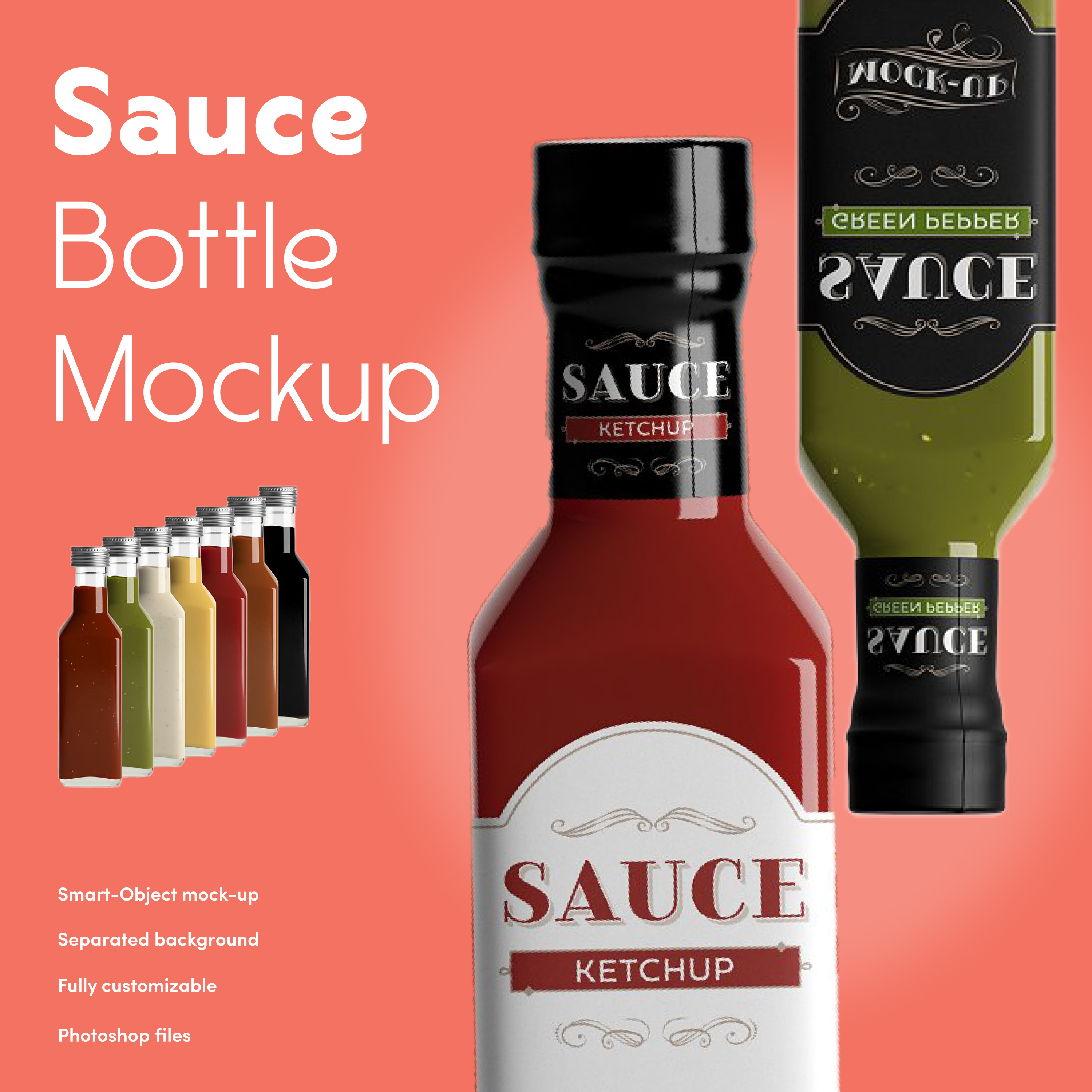 Prints of sauce bottle mockup.