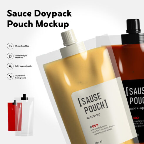Prints of sauce doypack pouch mockup.