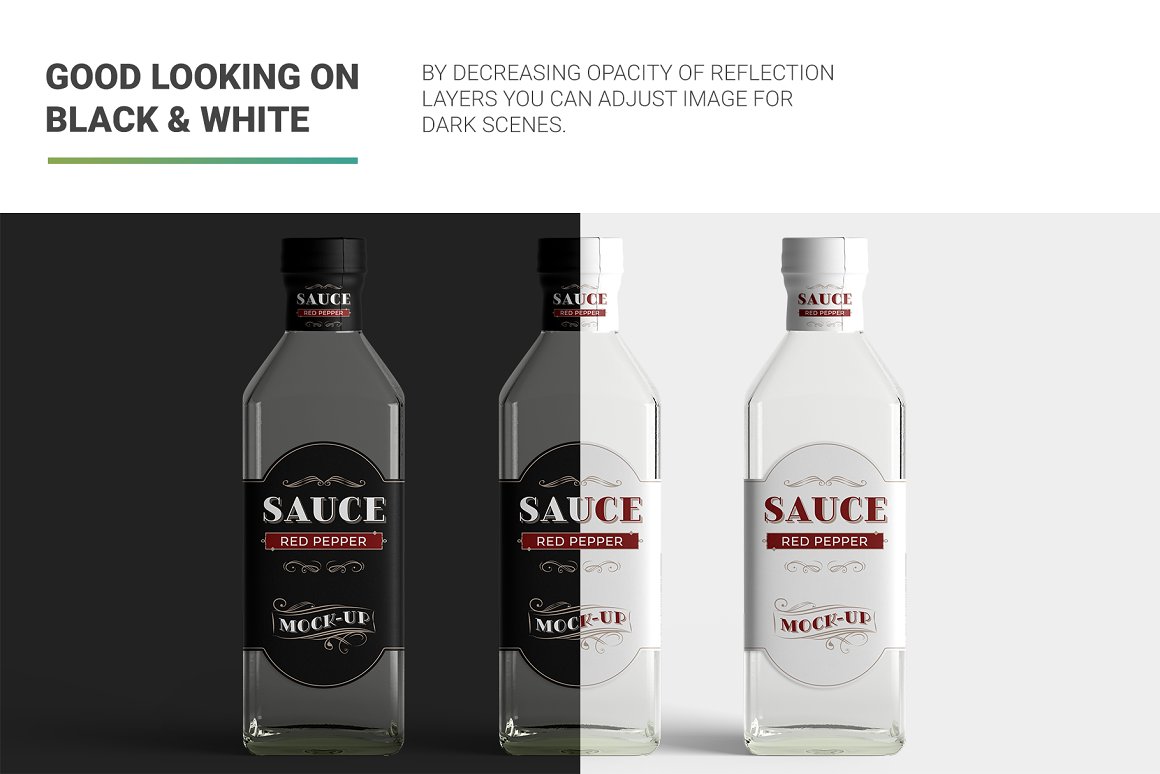 White and black sauce bottles.