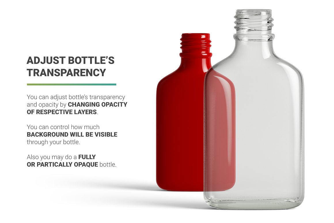 Transparent bottle and red behind.