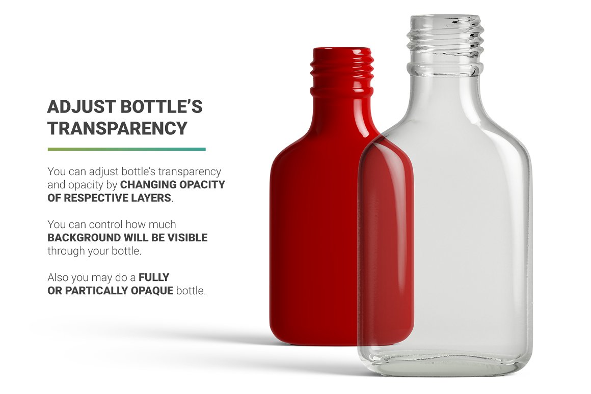 Transparent bottle and red behind.