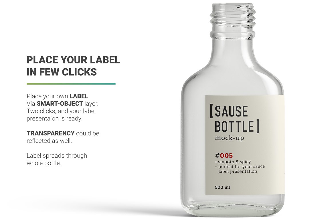 Transparent bottle of sauce.