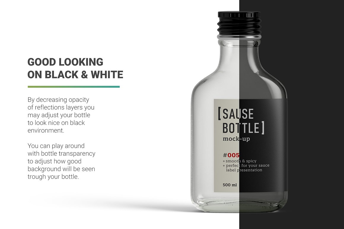 White and black sauce bottles.