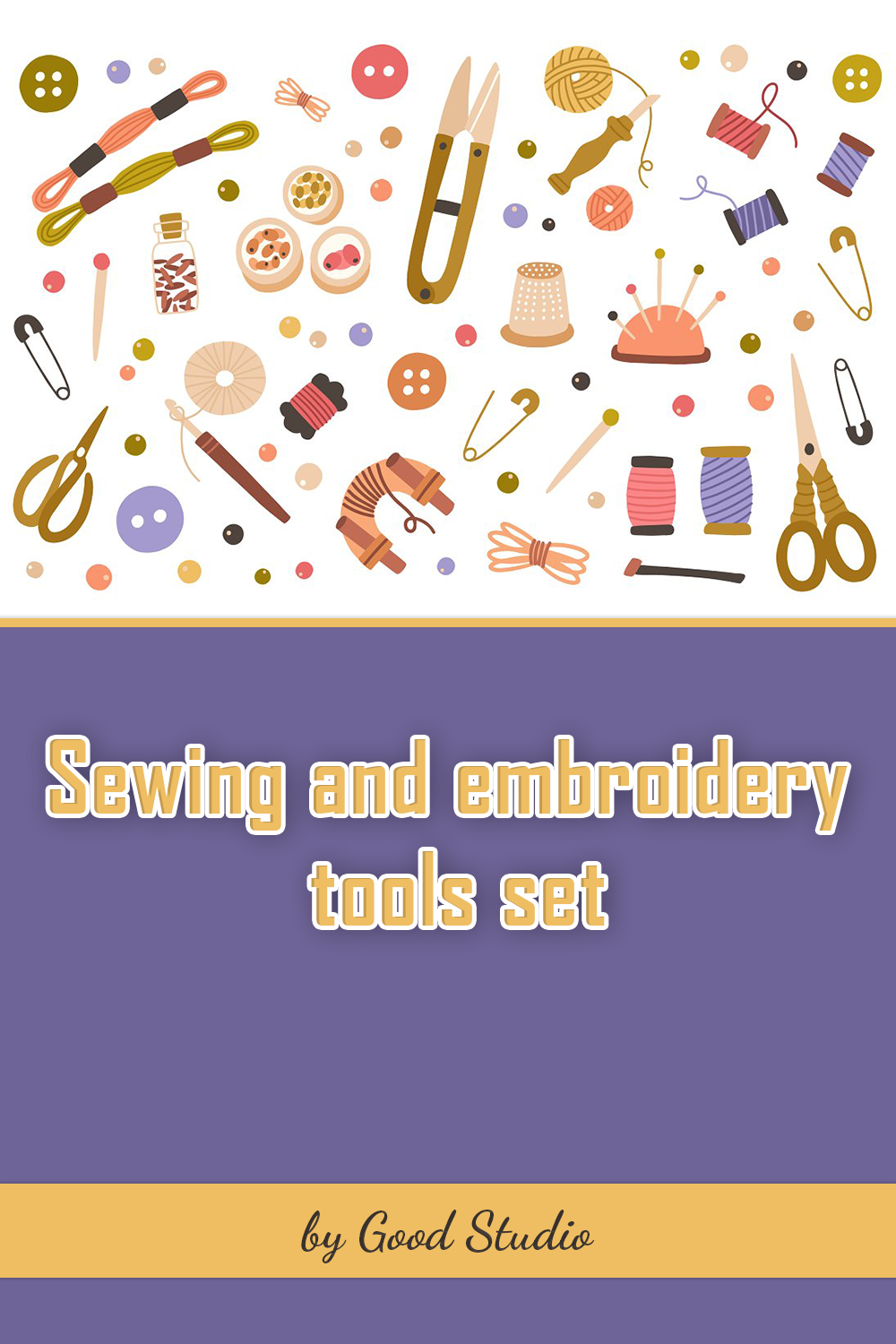 Sewing and embroidery tools set of pinterest.