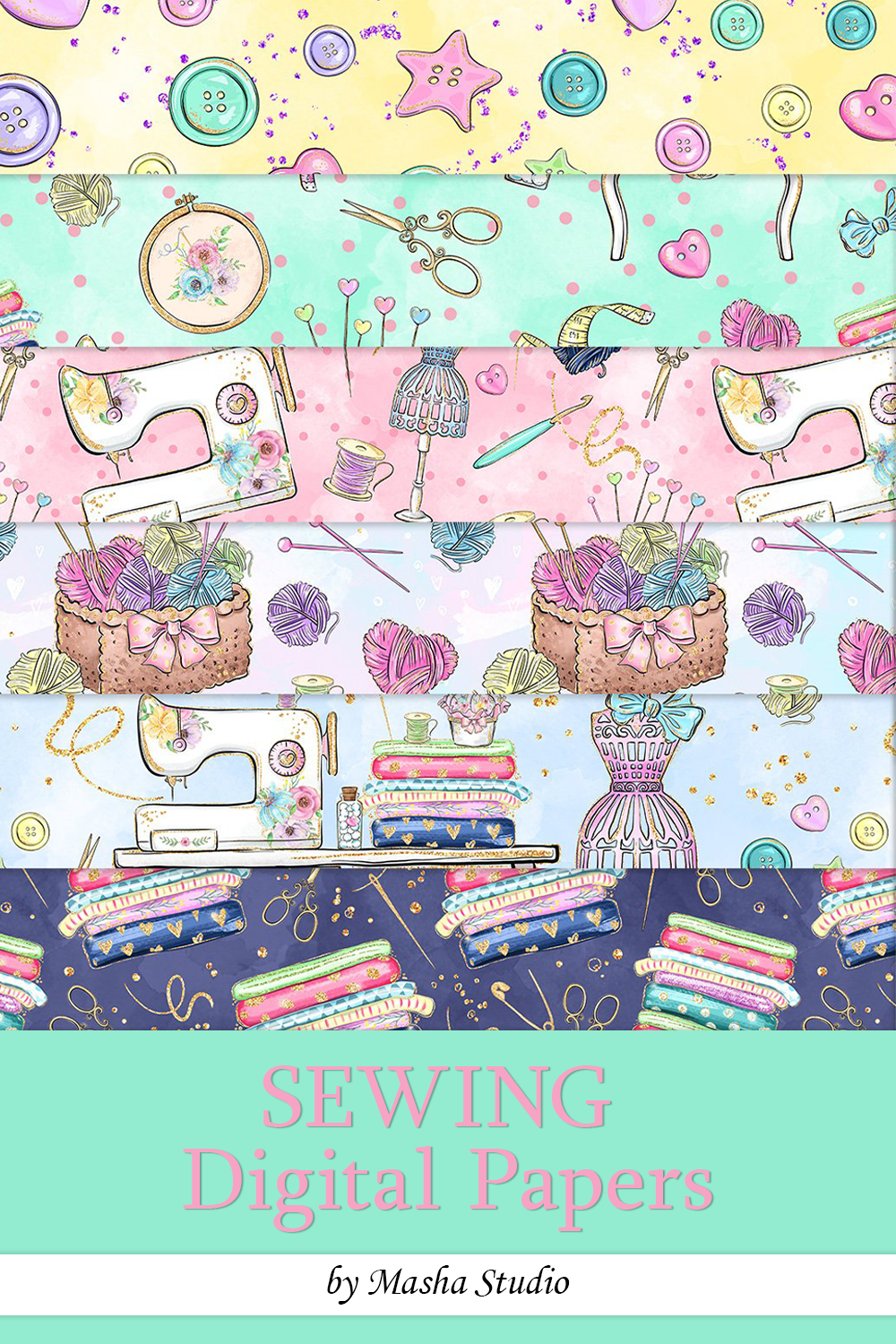 Sewing digital papers of pinterest.