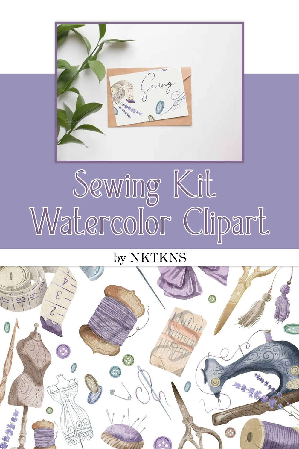 Sewing kit watercolor clipart of pinterest.