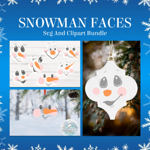 Snowman faces svg and clipart bundle preview.