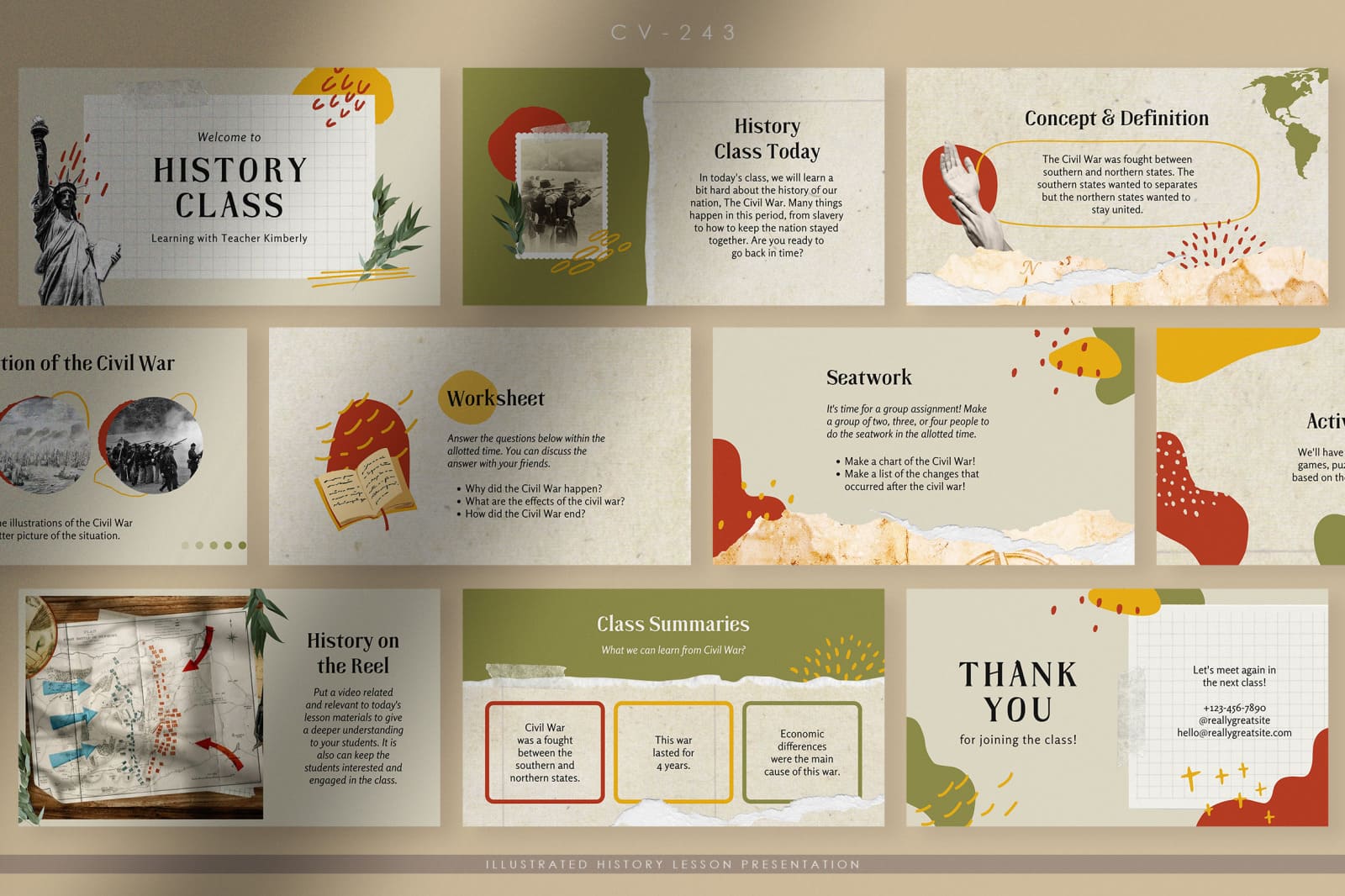 soft nature illustrated history lesson presentation template.