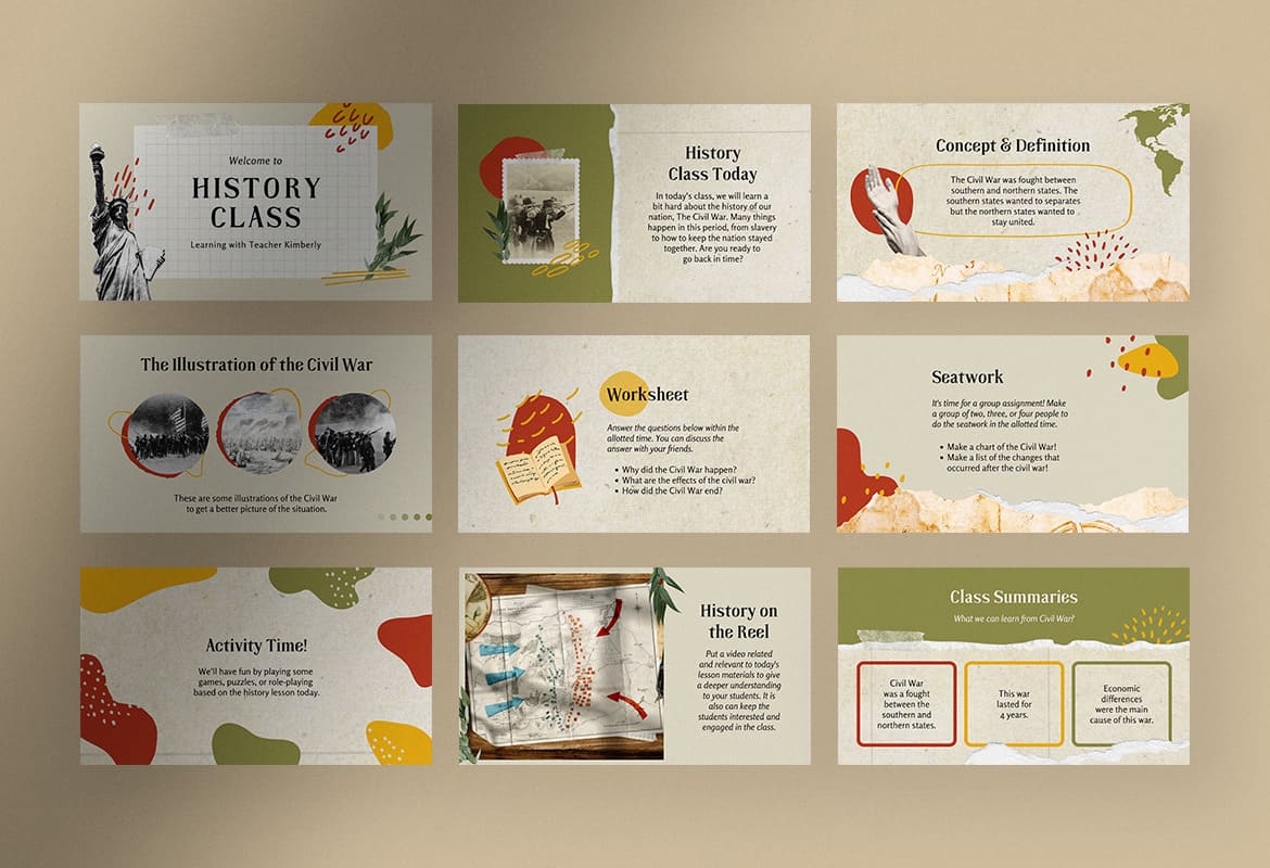 soft nature illustrated history lesson presentation pages.