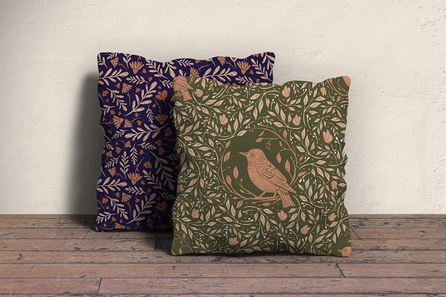 songbirds graphic collection, pillows mockup.
