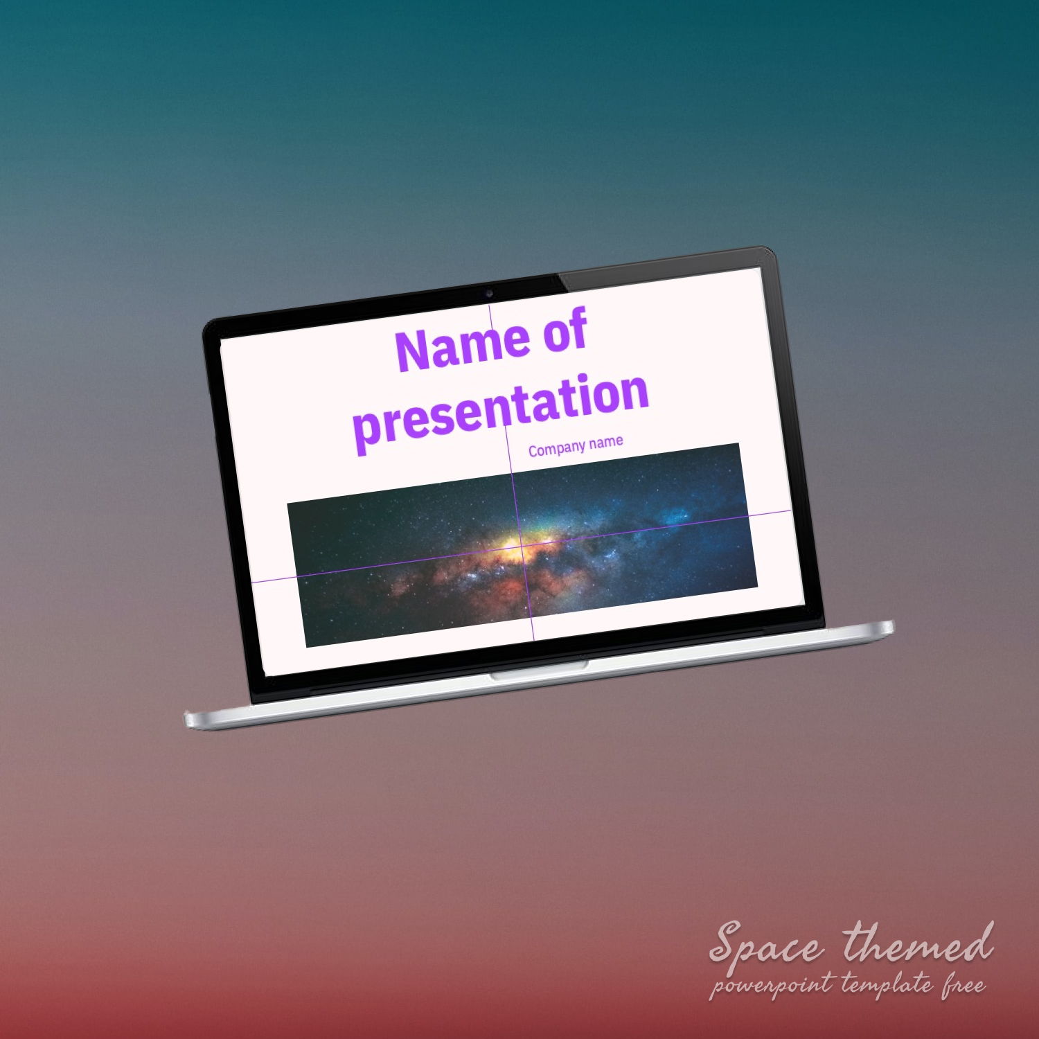 Space themed powerpoint template on laptop.