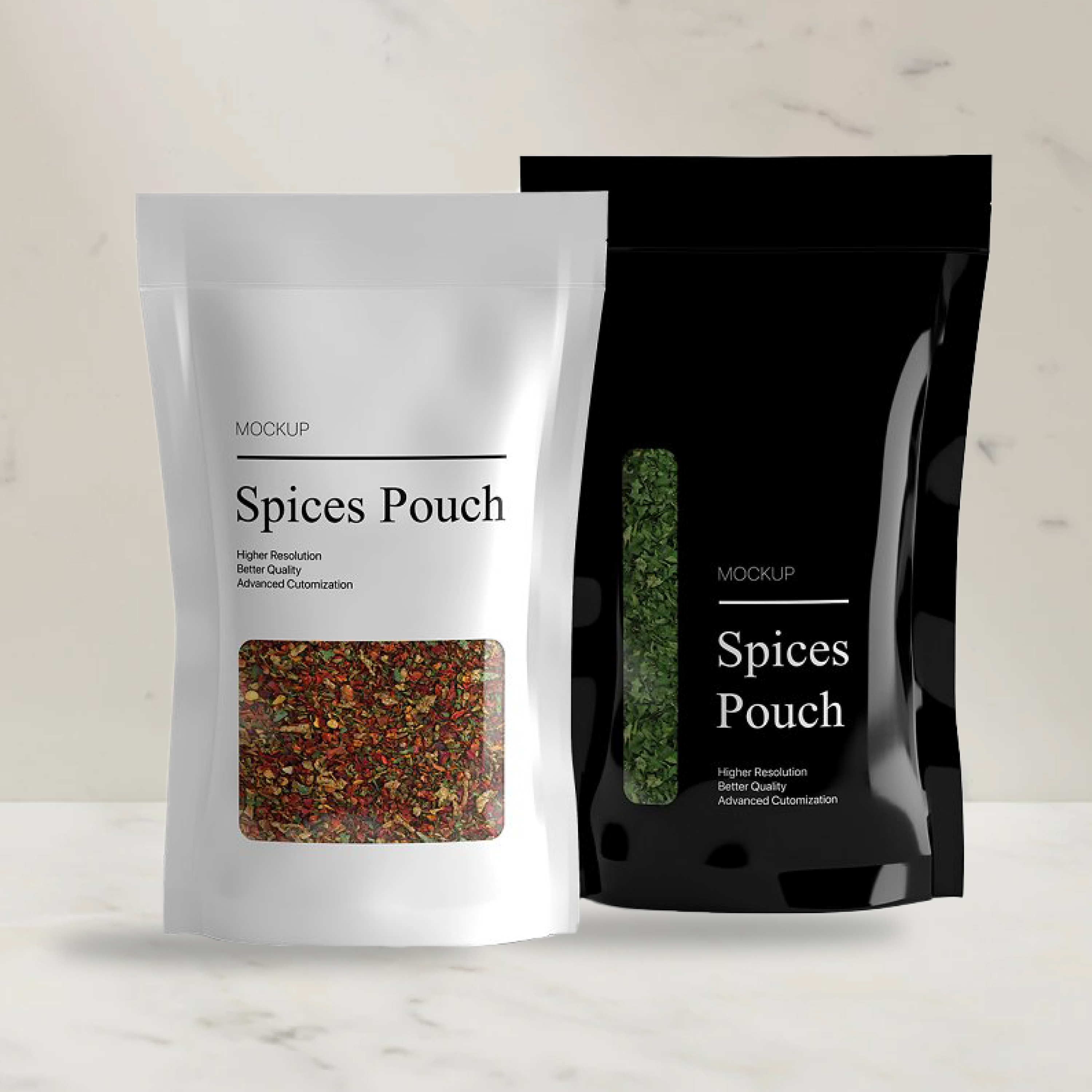 Prints of spices pouch doypack mockup.