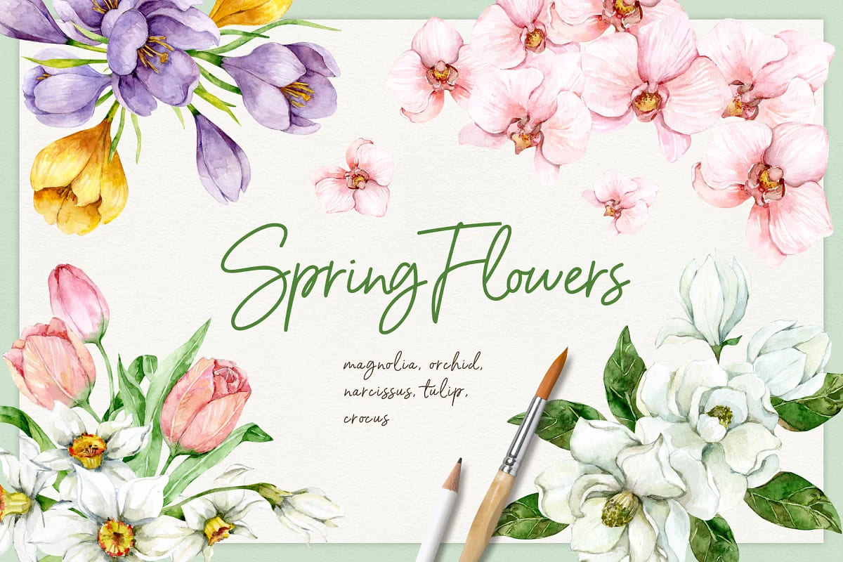 Spring Flowers - Watercolor Clipart facebook image.